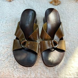 Vintage Timberland Smart Comfort Women Olive
Green Leather Sandals Size 8M